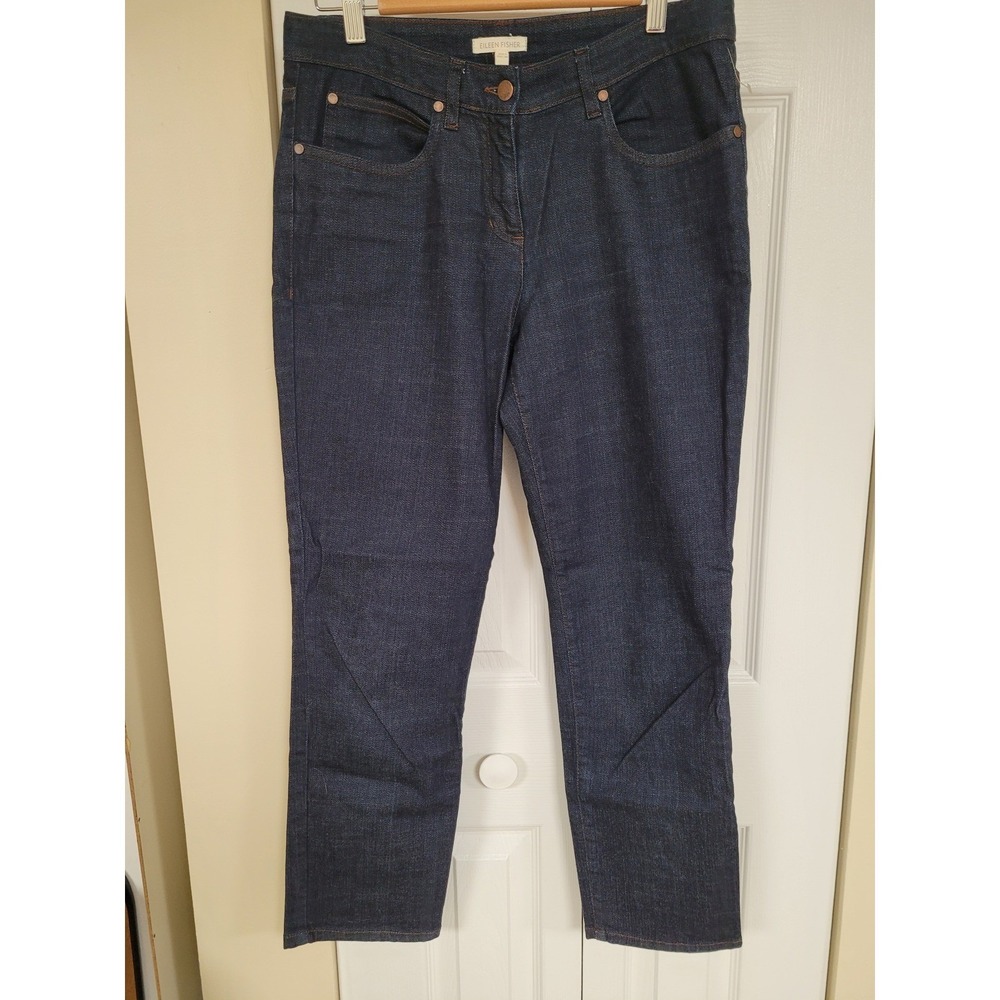 Eileen Fisher Dark Wash Jeans 32X28 Organic‎ Cotton Blend Quiet Luxury Size 8